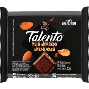 Barra De Chocolate Talento Meio Amargo E Amêndoas 25G