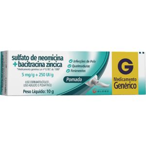 Sulfato De Neomicina + Bacitracina Zíncica Laboratório Globo 5Mg/G + 250Ui/G, Caixa Com 1 Bisnaga Com 10G De Pomada De Uso Dermatológico