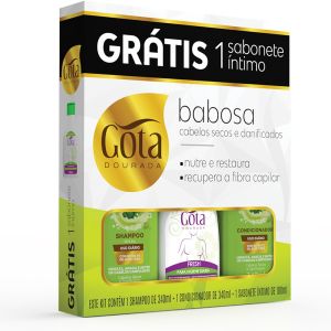Kit Gota Dourada Shampoo e Condicionador Grátis Sabonete Intimo Babosa