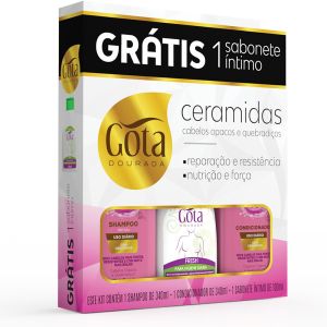 Kit Gota Dourada Shampoo e Condicionador Grátis Sabonete Intimo Ceramid