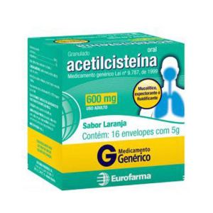Acetilcisteína Granulado 600mg Caixa com 16 Envelopes com 5G de Granulado de Uso Oral - Eurofarma (GENÉRICO)