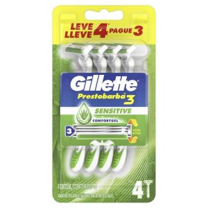 Aparelho de Barbear Gillette Prestobarba 3 Sensitive Comfortgel com 4 Unidades