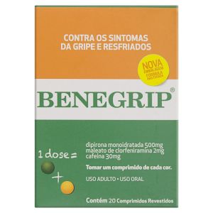 Benegrip 500mg + 30mg + 2mg Caixa com 20 Comprimidos Revestidos