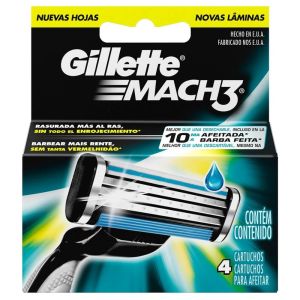 Gillette Mach3 Carga para Aparelho de Barbear 4 Unidades A Embalagem Pode Variar