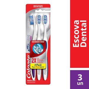 Escova Dental Colgate 360º Luminous White 3Unid Promo com Desconto