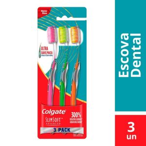Colgate Escova Dental Slim Soft Advanced 3 Unid Cores Sortidas