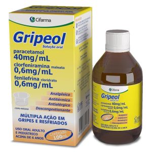 Gripeol 40mg/mL + 0,6mg/mL + 0,6mg/mL Caixa com 1 Frasco com 100mL de Solução de Uso Oral + Copo Dosador