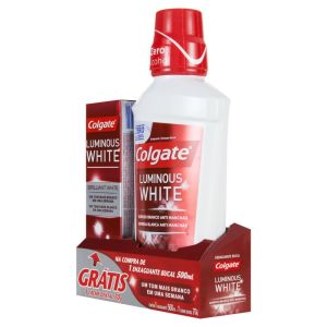 Enxaguante Bucal Colgate Luminous White Xd Shine 500mL + Grátis Creme Dental Luminous White 70G