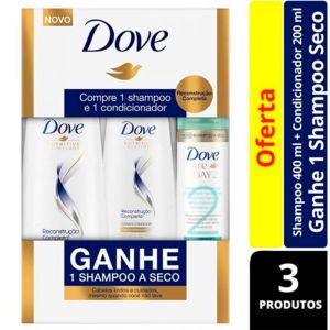 Kit Dove Reconstrução Completa Shampoo 400mL + Condicionador 200mL + Grátis Shampoo A Seco 75mL