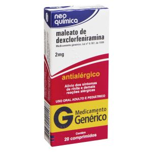 Maleato de Dexclorfeniramina Neo Quimica Genericos 2mg Caixa com 20 Comprimidos - Neo Quimica (GENÉRICO)