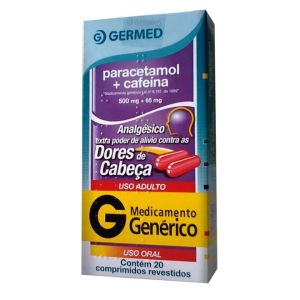 Paracetamol + Cafeína 500mg + 65mg Caixa com 20 Comprimidos Revestidos - Germed (GENÉRICO)