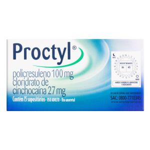 Proctyl Supositório 100mg + 27mg Caixa com 15 Supositórios de Uso Retal